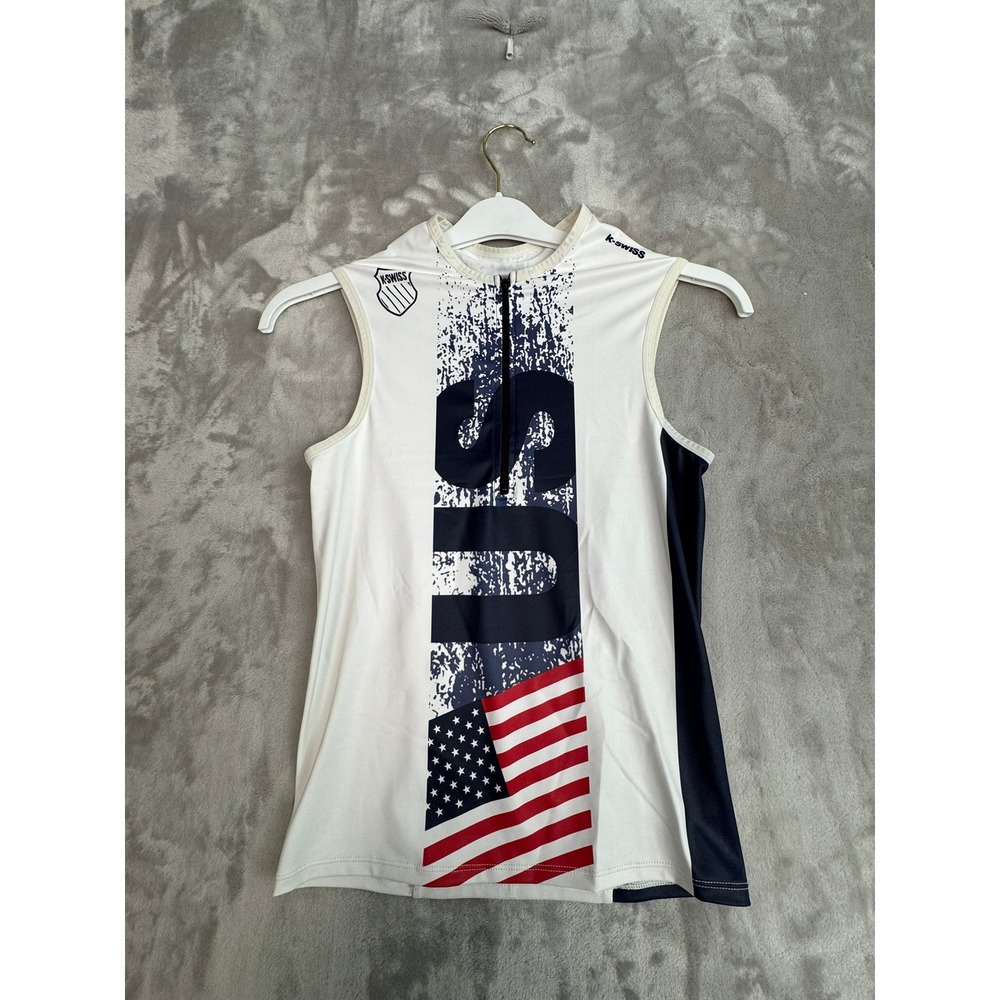 K Swiss Womens Sleeveless Tennis Polo Shirt Top USA Flag Graphic Size M